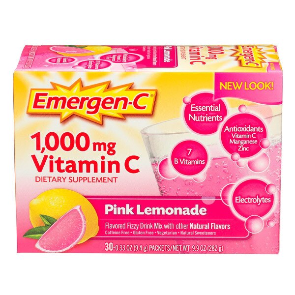 EmergenC Vitamin C Powder Drink Mix Individual Packets Pink Lemonade Flavor 30/Box MedSTAT